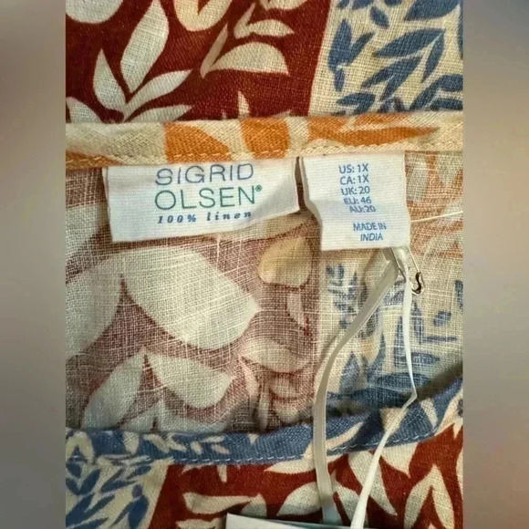 Sigrid Olsen | 100% Linen Multi Patchwork Floral Short Sleeve Tee (1X) - Picture 4 of 5